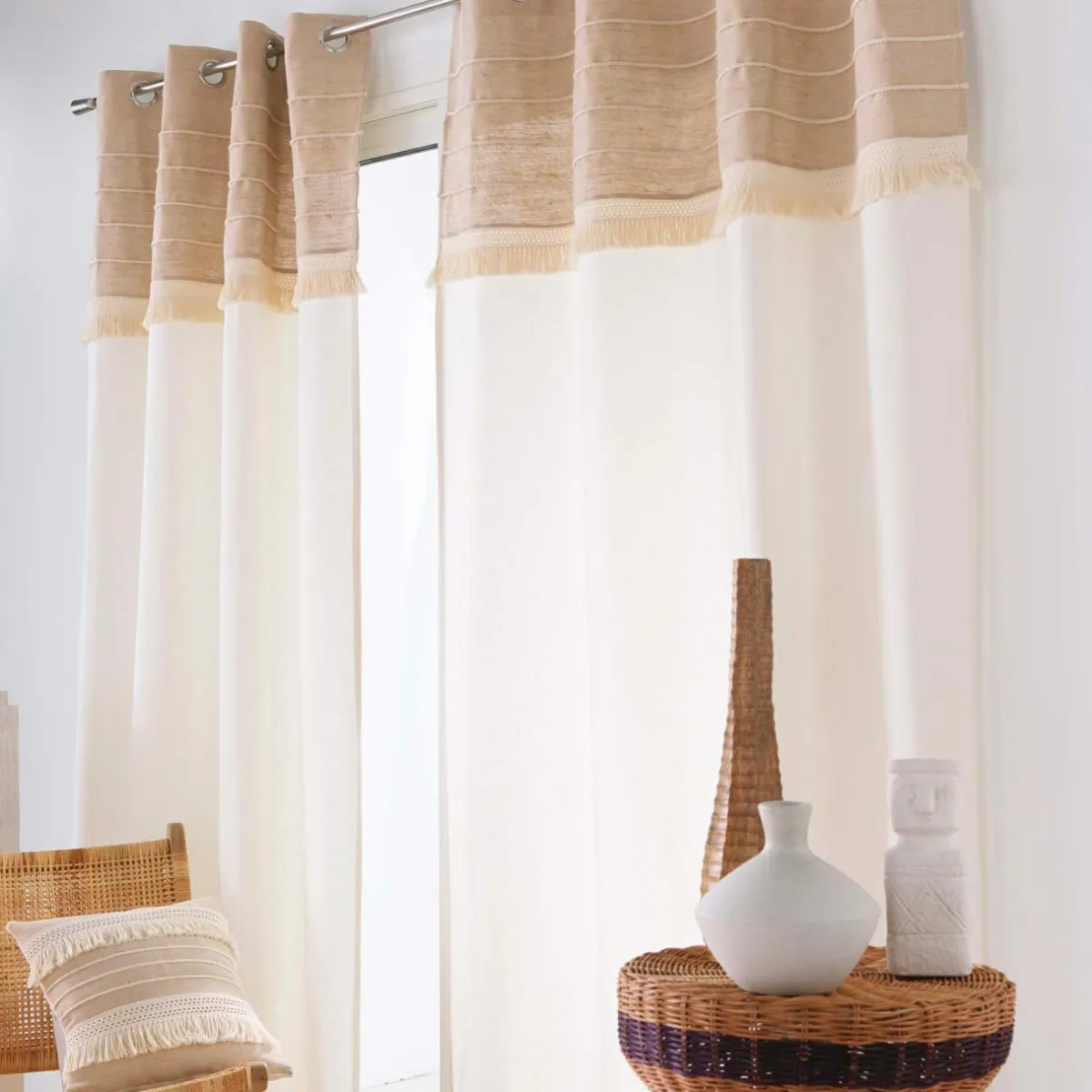 douceur d'intu017drieur Rideau en coton et jute (140 x 240 cm) Cirrus Beige Online