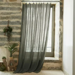 EMINZA Rideau gaze de coton ajustable (140 x max 300 cm) Gaïa Vert romarin Clearance