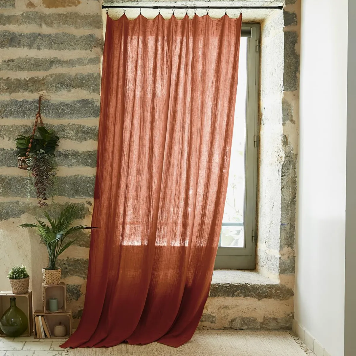 EMINZA Rideau gaze de coton ajustable (180 x max 300 cm) Gaïa Terracotta Outlet