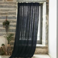 EMINZA Rideau gaze de coton ajustable (180 x max 300 cm) Gaïa Bleu nuit New