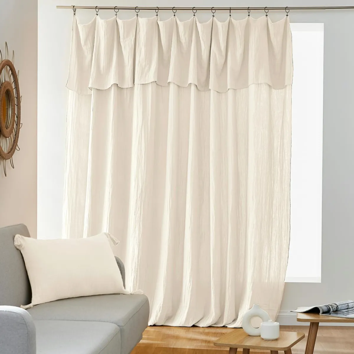 EMINZA Rideau gaze de coton ajustable (280 x max 300 cm) Gaïa pampa Beige Outlet