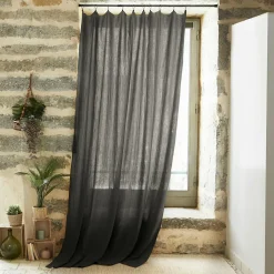 EMINZA Rideau gaze de coton ajustable (140 x max 300 cm) Gaïa Gris granit Gris foncé Outlet