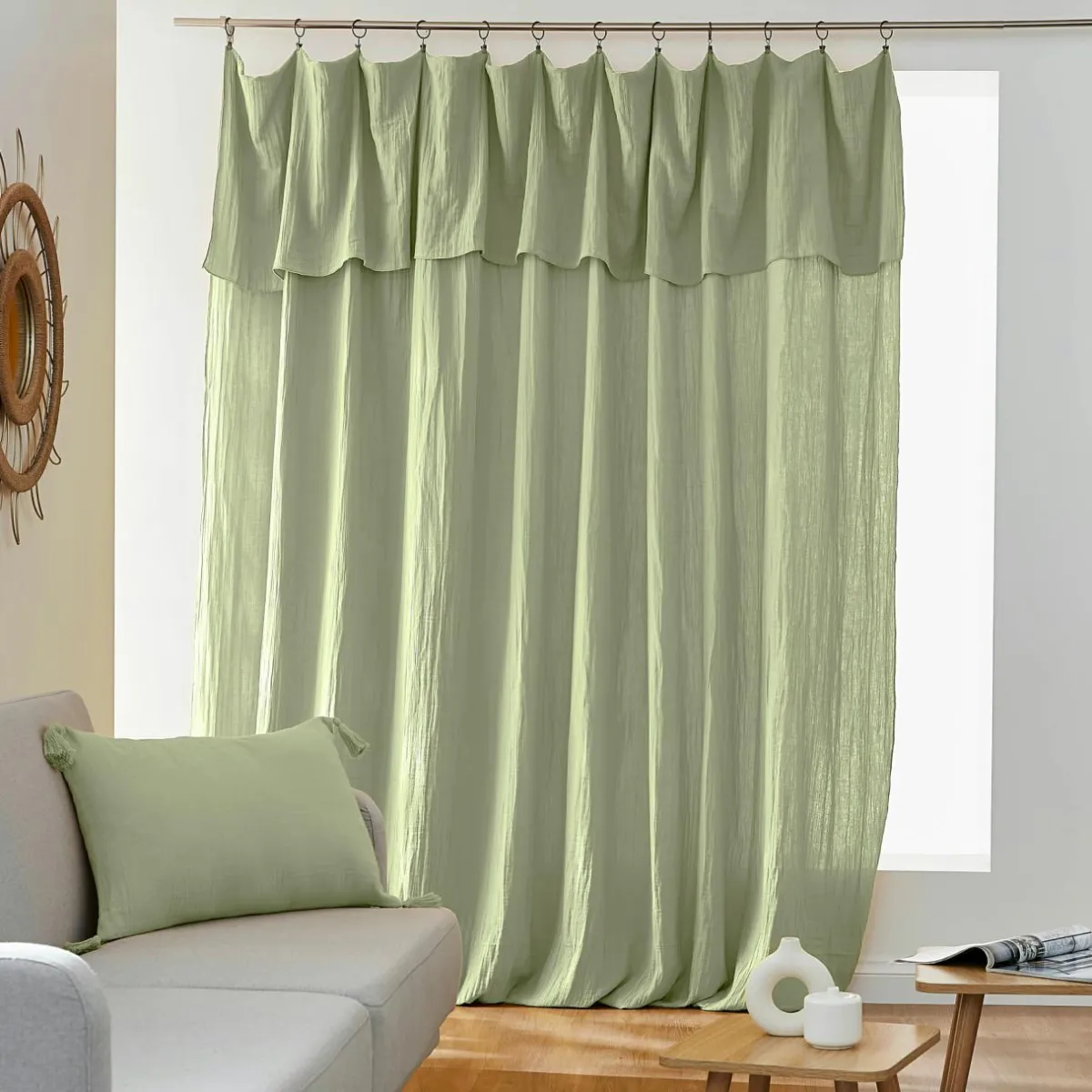 EMINZA Rideau gaze de coton ajustable (280 x max 300 cm) Gaïa Vert tilleul New