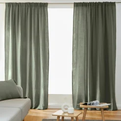 EMINZA Rideau gaze de coton galon fronceur (180 x 240 cm) Gaïa Vert romarin New