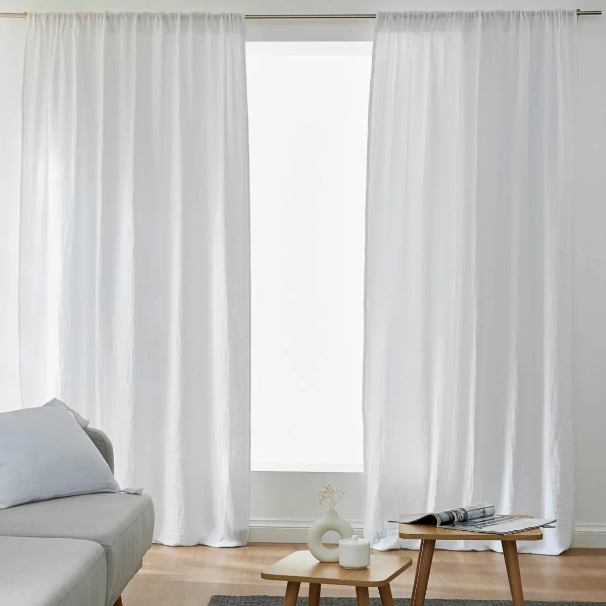 EMINZA Rideau gaze de coton galon fronceur (180 x 240 cm) Gaïa Gris nuage Gris clair Sale