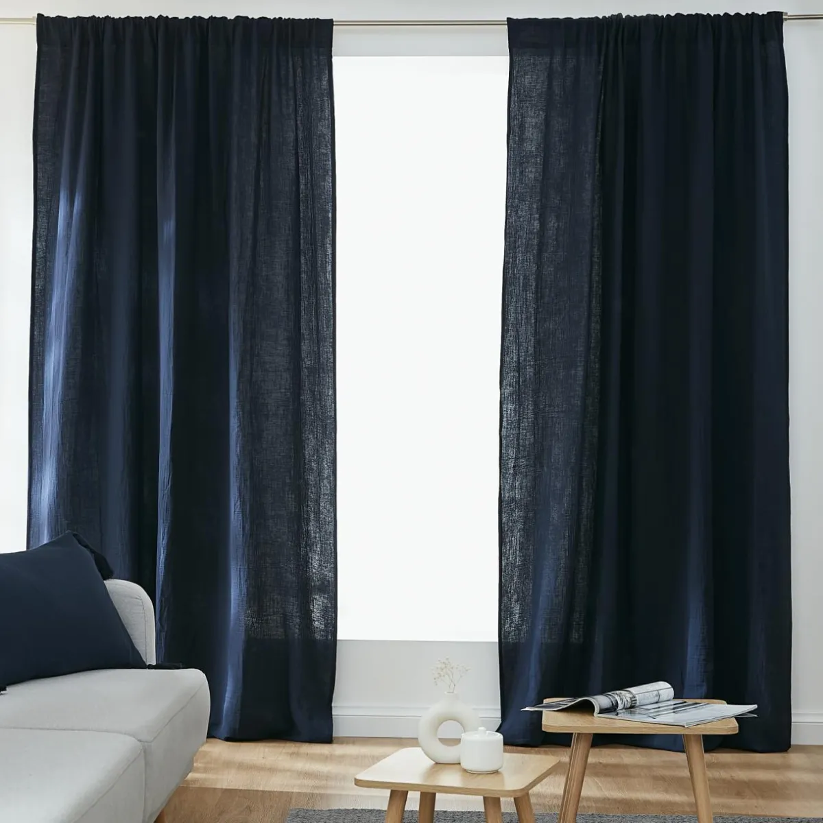 EMINZA Rideau gaze de coton galon fronceur (140 x 240 cm) Gaïa Bleu nuit Outlet