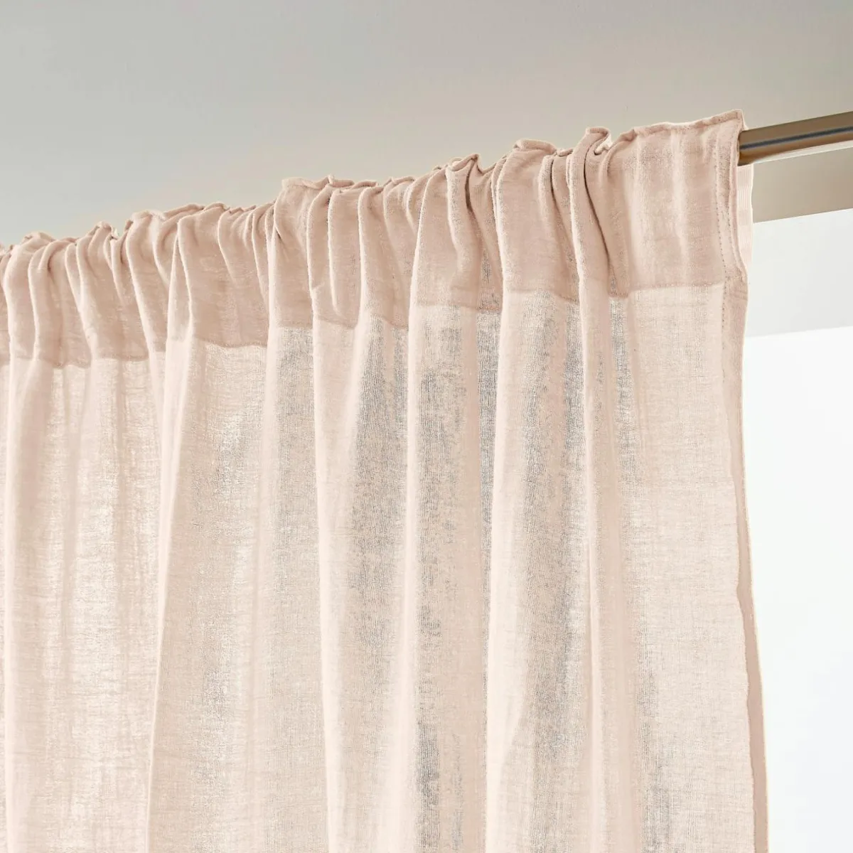 EMINZA Rideau gaze de coton galon fronceur (140 x 240 cm) Gaïa Rose poudré