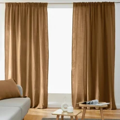 EMINZA Rideau gaze de coton galon fronceur (140 x 240 cm) Gaïa Camel Hot
