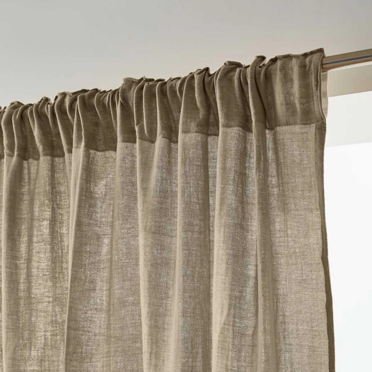 EMINZA Rideau gaze de coton galon fronceur (180 x 240 cm) Gaïa Ficelle New