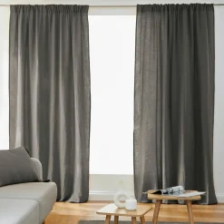EMINZA Rideau gaze de coton galon fronceur (140 x 240 cm) Gaïa Gris granit Gris foncé Hot