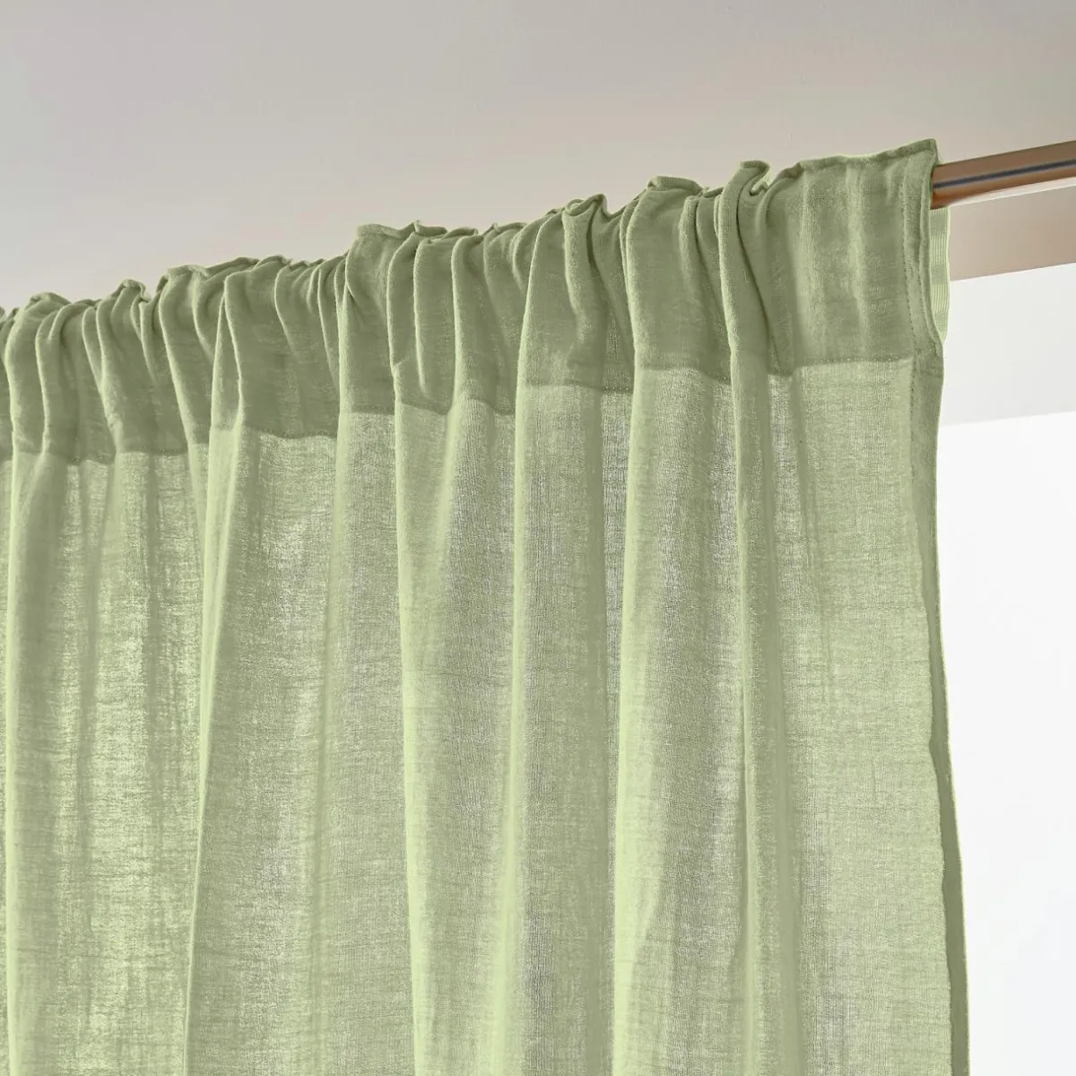 EMINZA Rideau gaze de coton galon fronceur (180 x 240 cm) Gaïa Vert tilleul