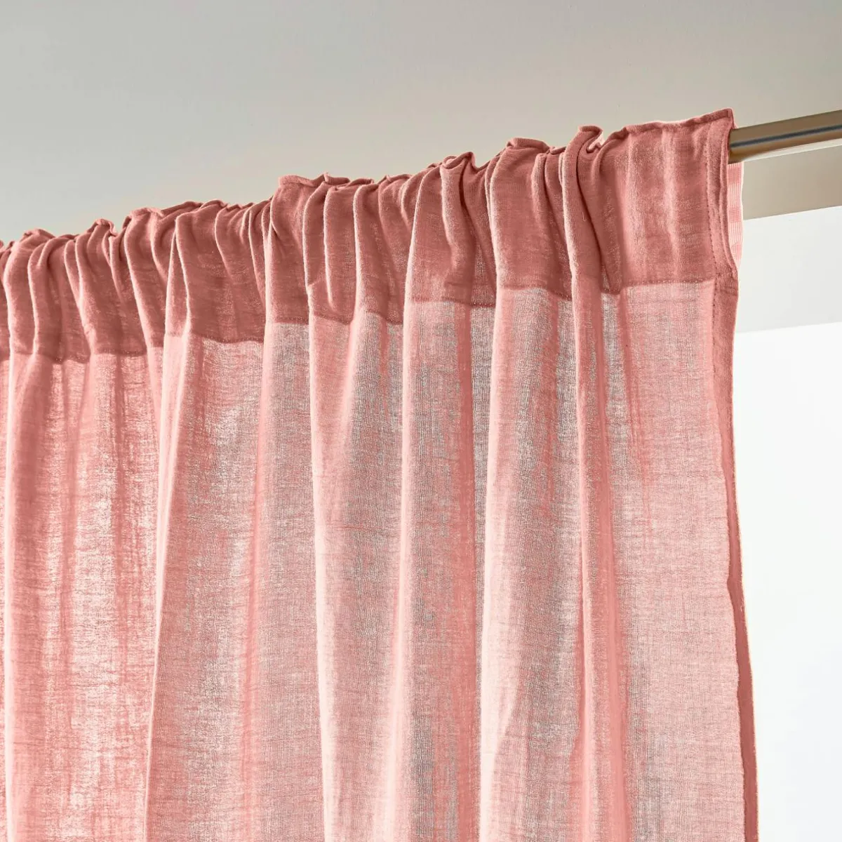 EMINZA Rideau gaze de coton galon fronceur (180 x 240 cm) Gaïa Rose Pêche Discount
