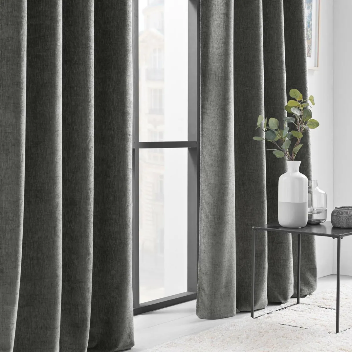 douceur d'intu017drieur Rideau œillets velours (140 x 260 cm) Verra Gris Anthracite Clearance