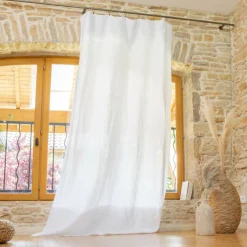 EMINZA Rideau lin lavé ajustable (140 x max 270 cm) Louise Blanc Discount