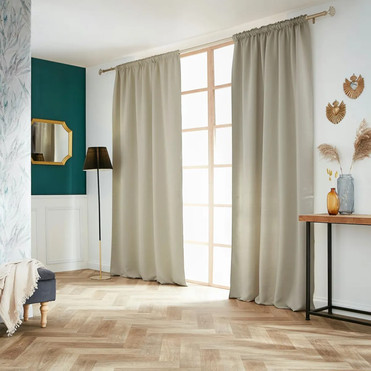 EMINZA Rideau obscurcissant galon fronceur (140 x 260 cm) Dark Taupe
