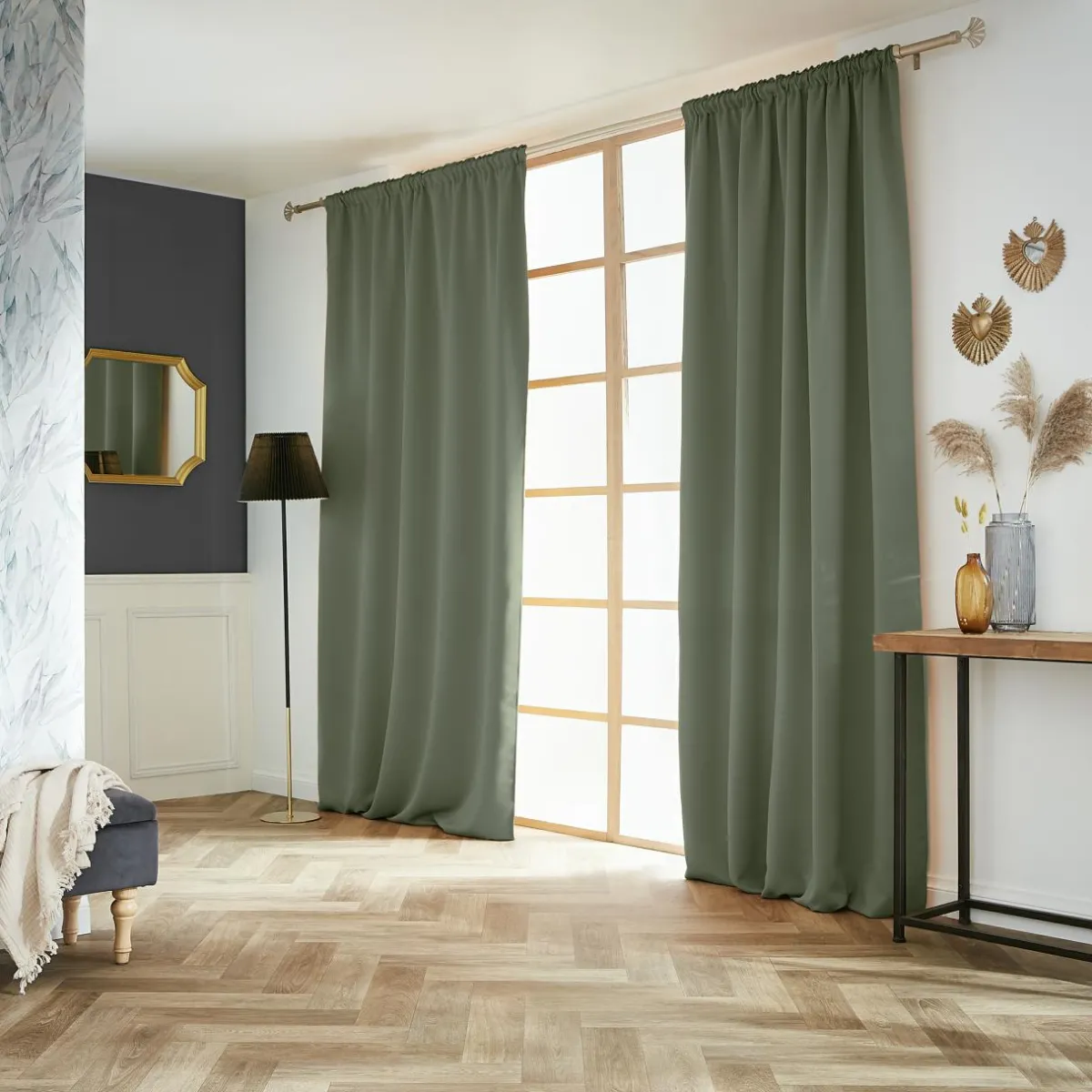 EMINZA Rideau obscurcissant galon fronceur (140 x 260 cm) Dark Vert kaki Clearance
