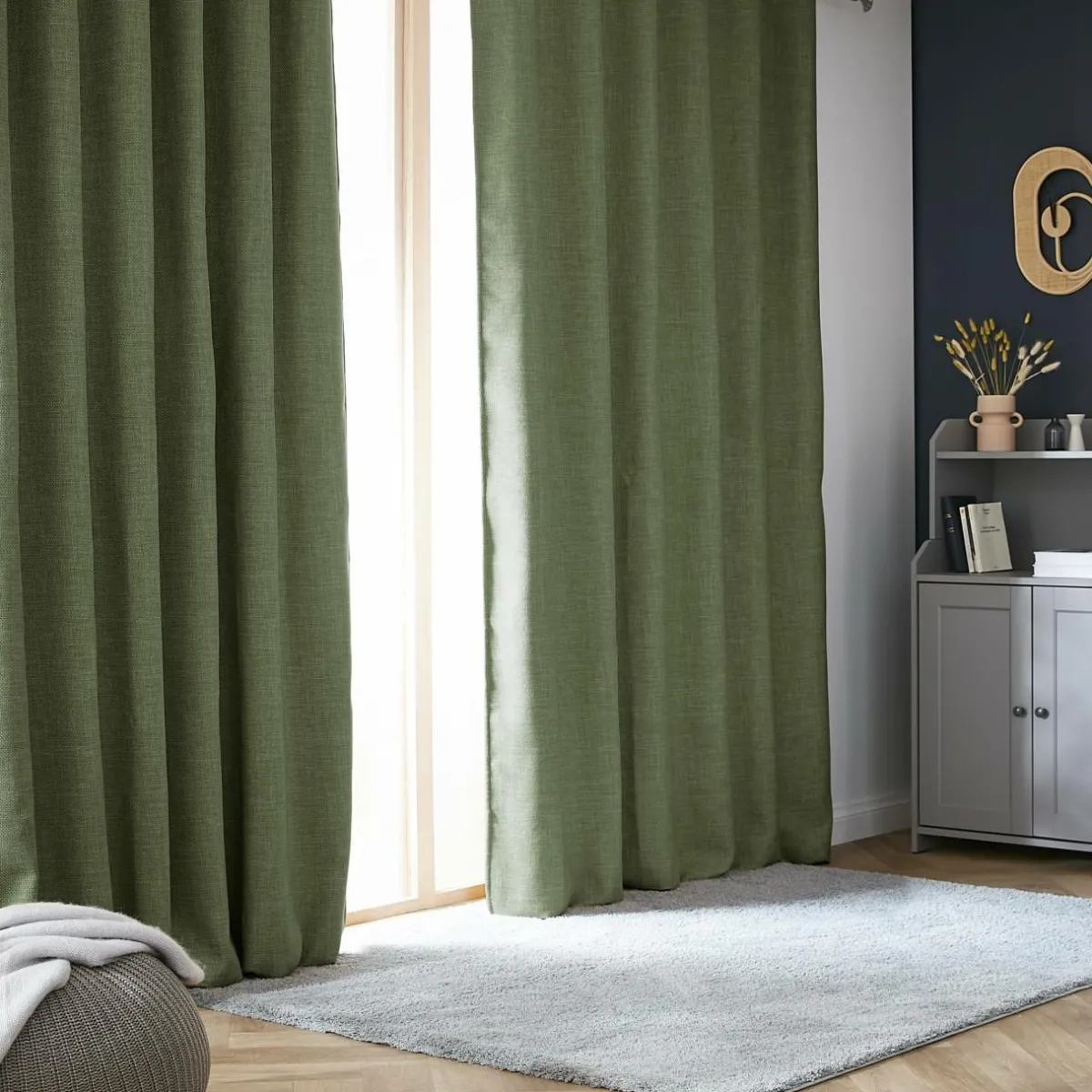 EMINZA Rideau obscurcissant thermique galon fronceur (140 x 240 cm) Alba Vert kaki Hot