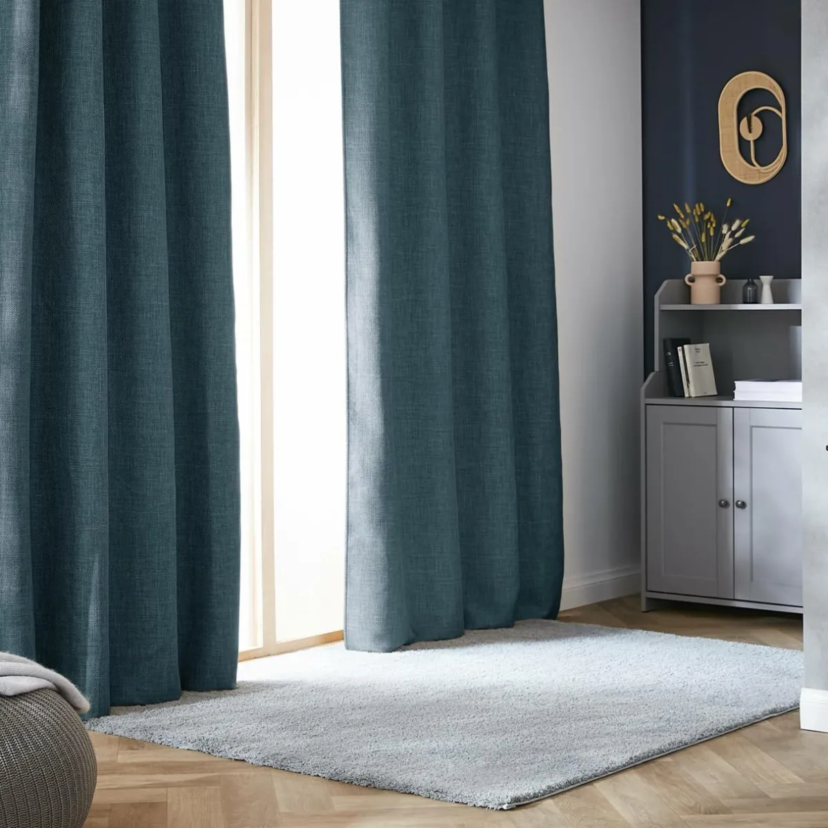 EMINZA Rideau obscurcissant thermique galon fronceur (140 x 240 cm) Alba Bleu Discount