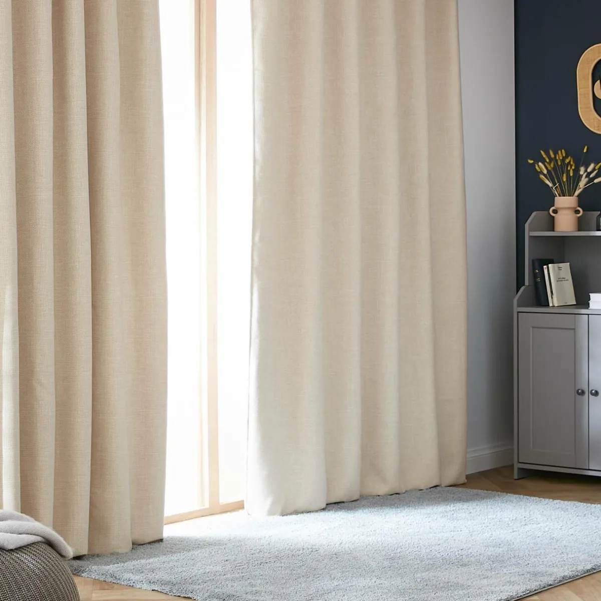 EMINZA Rideau obscurcissant thermique galon fronceur (140 x 240 cm) Alba grège Beige