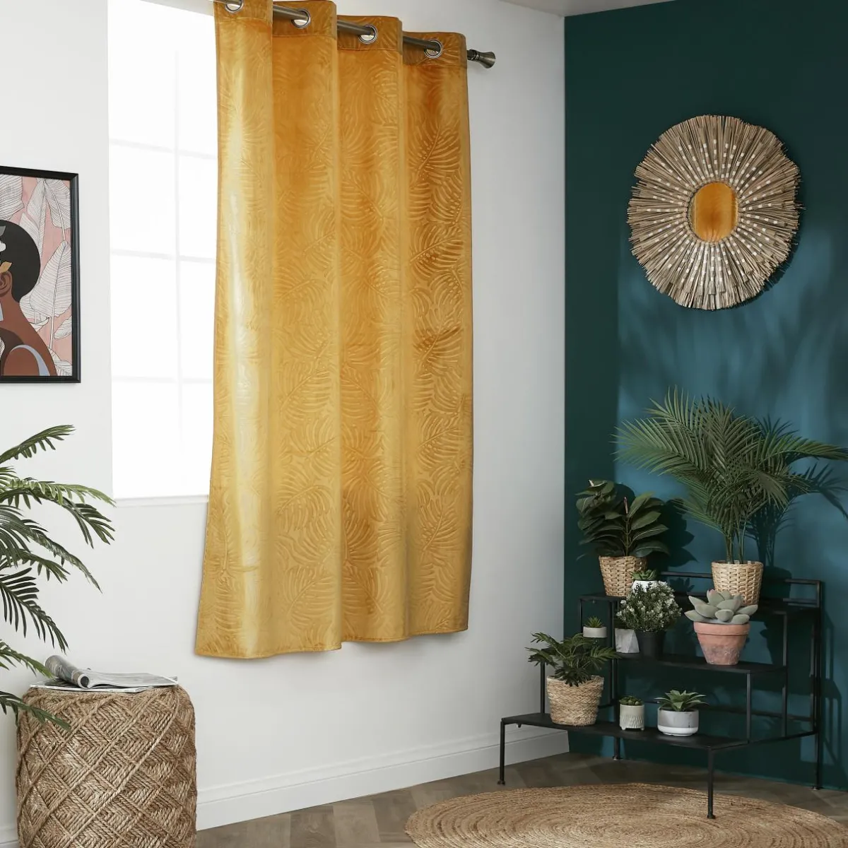 EMINZA Rideau obscurcissant velours (140 x 180 cm) Fern Jaune ocre Online