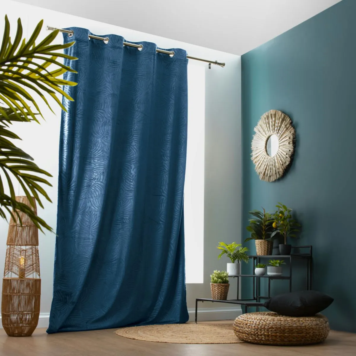 EMINZA Rideau obscurcissant velours (140 x 280 cm) Fern Bleu marine Discount