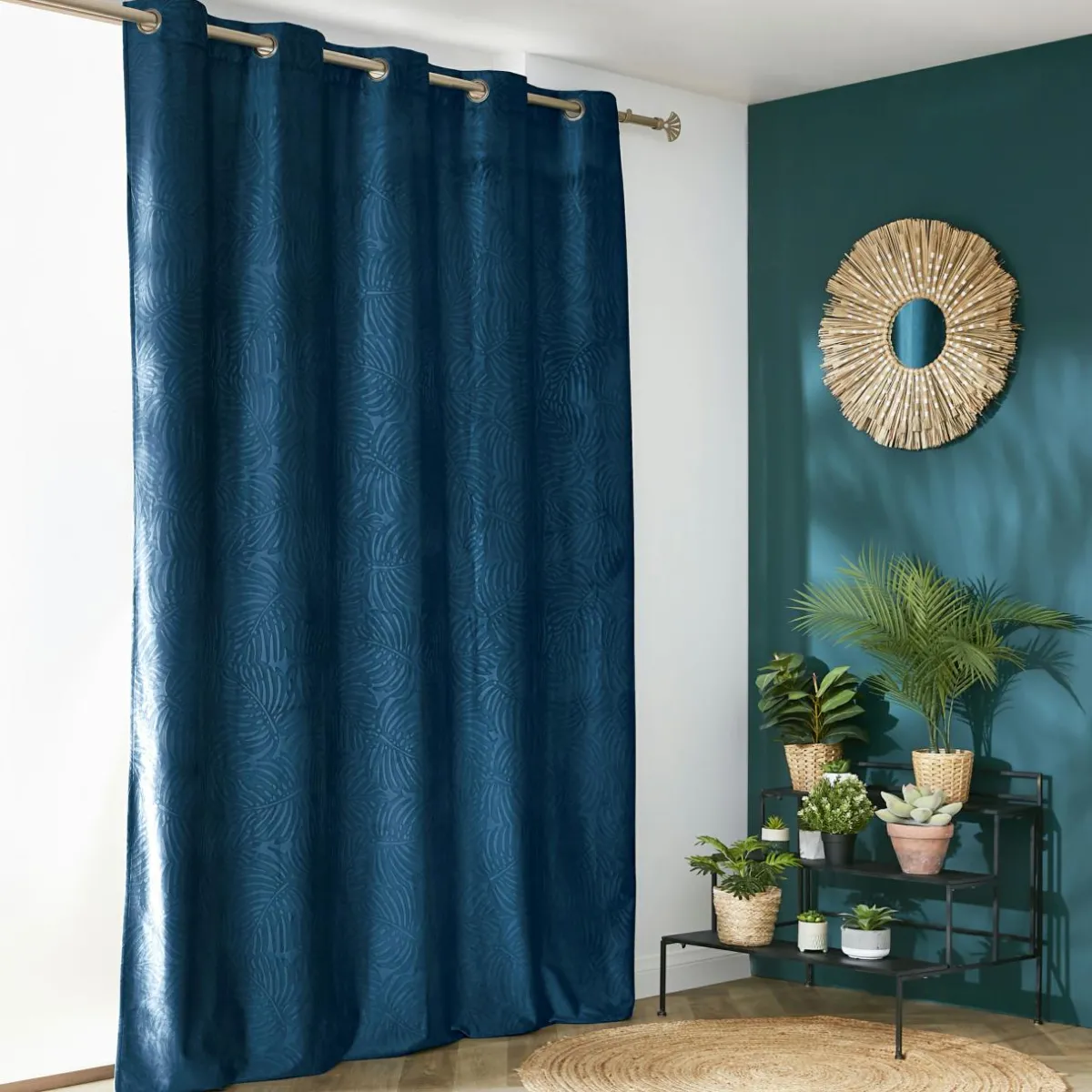 EMINZA Rideau obscurcissant velours (180 x 260 cm) Fern Bleu marine Hot