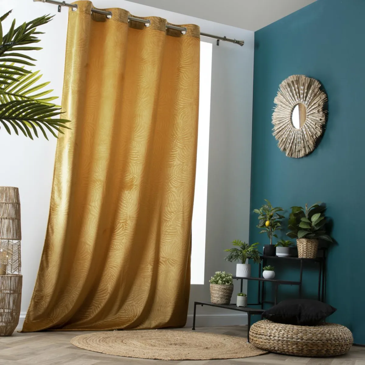 EMINZA Rideau obscurcissant velours (140 x 280 cm) Fern Jaune ocre Sale