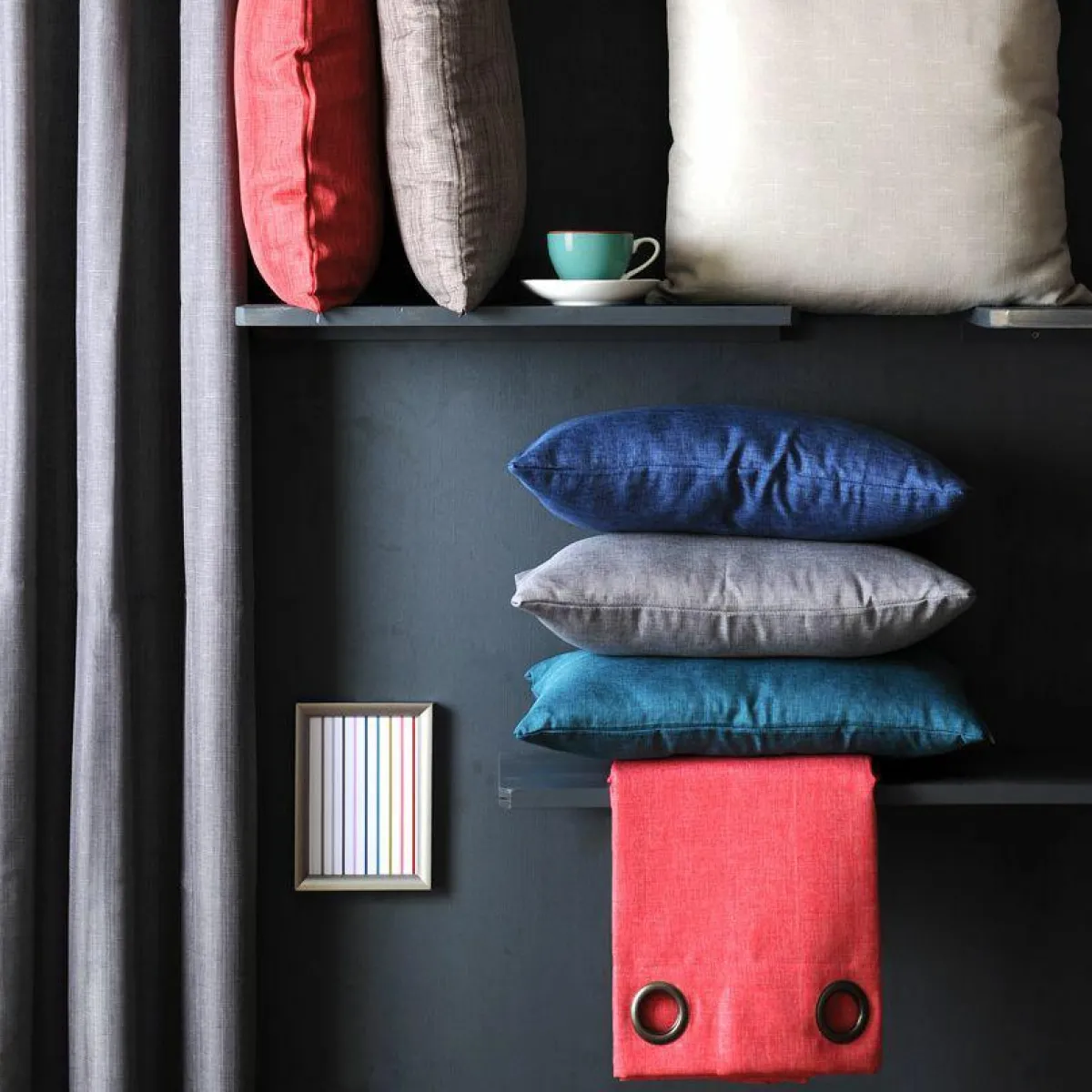 LOVELY CASA Rideau oeillets (140 x 260 cm) Béa Anthracite Gris foncé Clearance