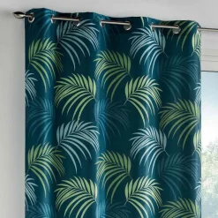 DOUCEUR D'INTERIEUR Rideau oeillets (140 X 260 cm) Blue Vegetal Bleu New
