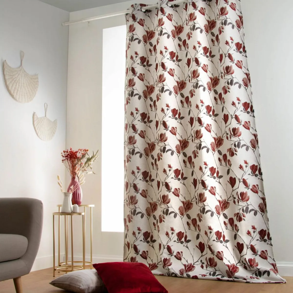 LINDER Rideau oeillets (135 x 250 cm) Magnolia Rouge Sale