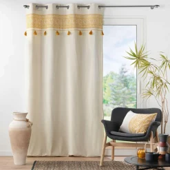 DOUCEUR D'INTERIEUR Rideau oeillets pompons (140 x 240 cm) Isalina Jaune Outlet
