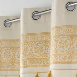 DOUCEUR D'INTERIEUR Rideau oeillets pompons (140 x 240 cm) Isalina Jaune Outlet