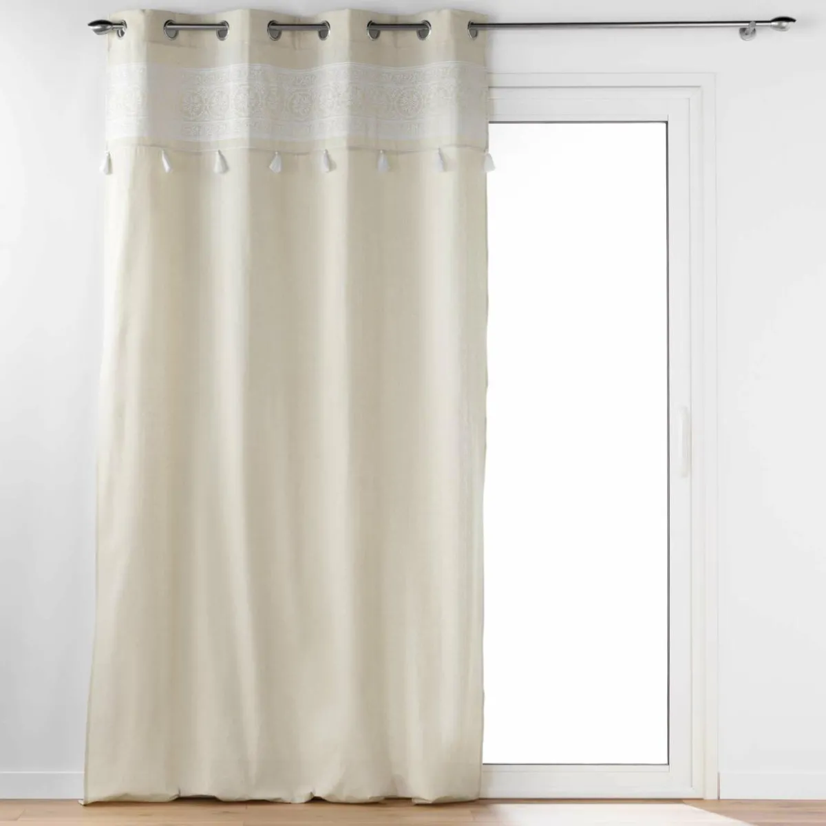 DOUCEUR D'INTERIEUR Rideau oeillets pompons (140 x 240 cm) Isalina Blanc Hot