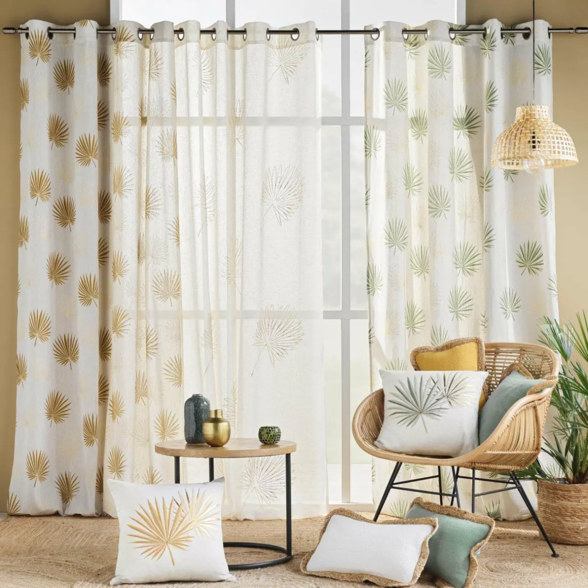 douceur d'intu017drieur Rideau polycoton (140 x 240 cm) Lotus Jaune ocre Discount