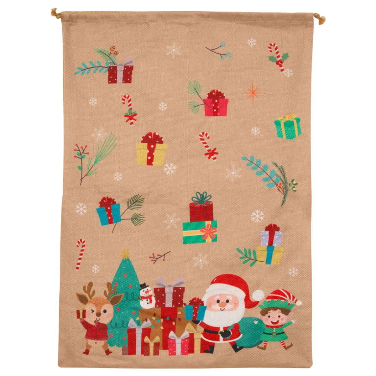 JJA Sac cadeau en jute (H70 cm) Lutin et Père Noël Beige Multicolore Sale