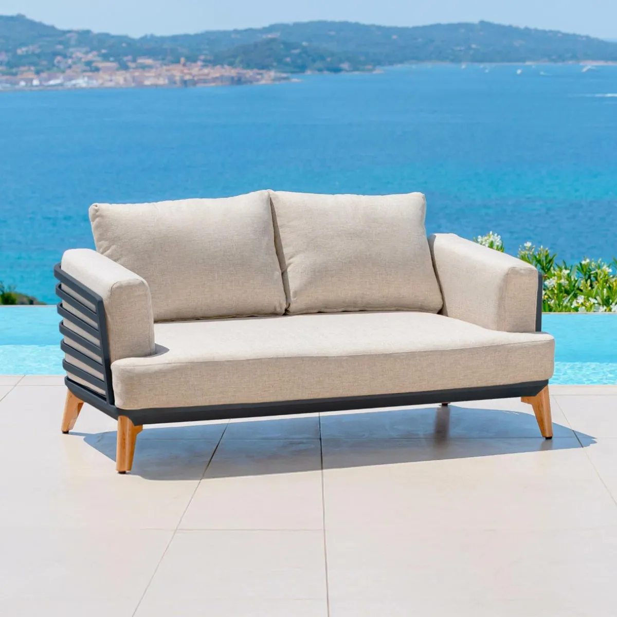MOBELLIA Salon de jardin aluminium 4 places 5 pcs Monte Carlo Gris anthracite et taupe Anthracite - Taupe Sale