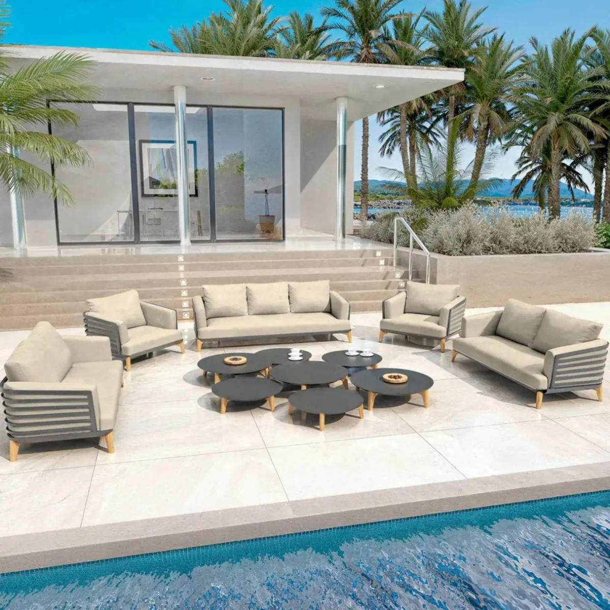 MOBELLIA Salon de jardin aluminium 9 places 12 pcs Monte Carlo Gris anthracite et taupe Anthracite - Taupe