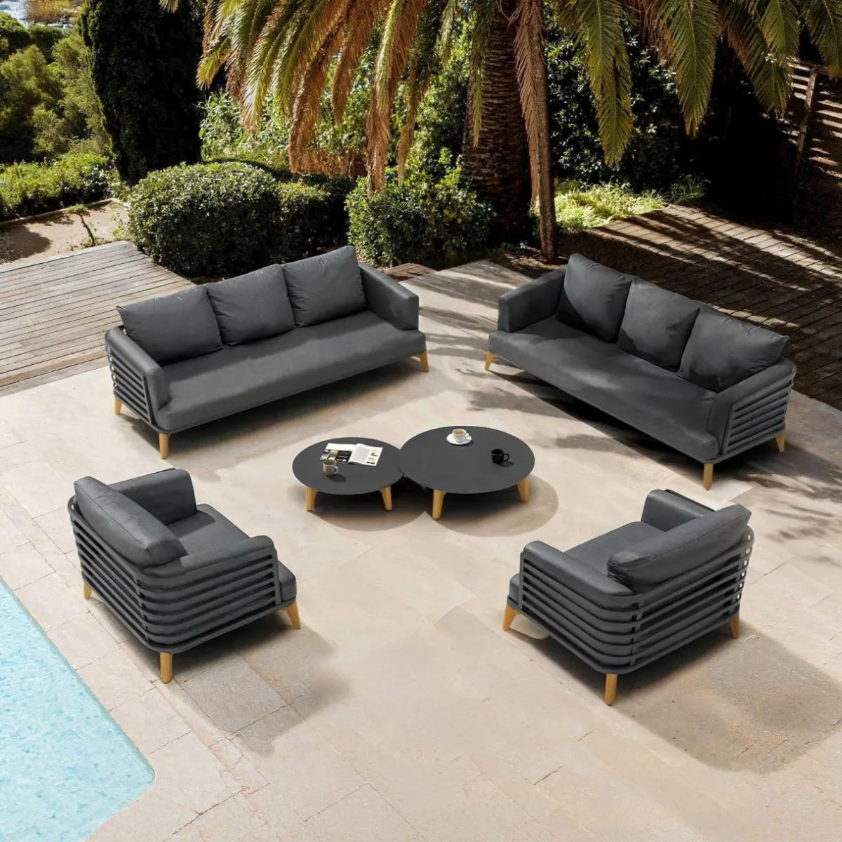 MOBELLIA Salon de jardin aluminium 8 places 6 pcs Monte Carlo Gris Anthracite Clearance