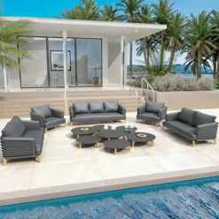 MOBELLIA Salon de jardin aluminium 9 places 12 pcs Monte Carlo Gris Anthracite Sale