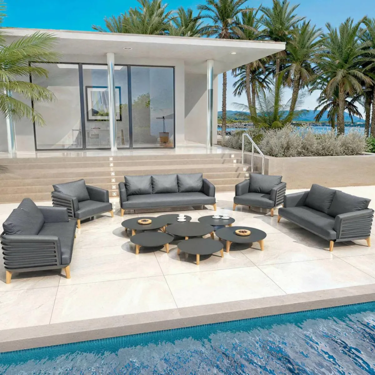 MOBELLIA Salon de jardin aluminium 9 places 12 pcs Monte Carlo Gris Anthracite Sale