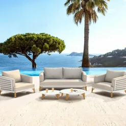 MOBELLIA Salon de jardin aluminium 4 places 5 pcs Monte Carlo Blanc et taupe Blanc - Taupe