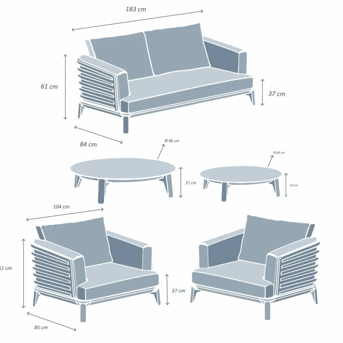 MOBELLIA Salon de jardin aluminium 4 places 5 pcs Monte Carlo Blanc et taupe Blanc - Taupe
