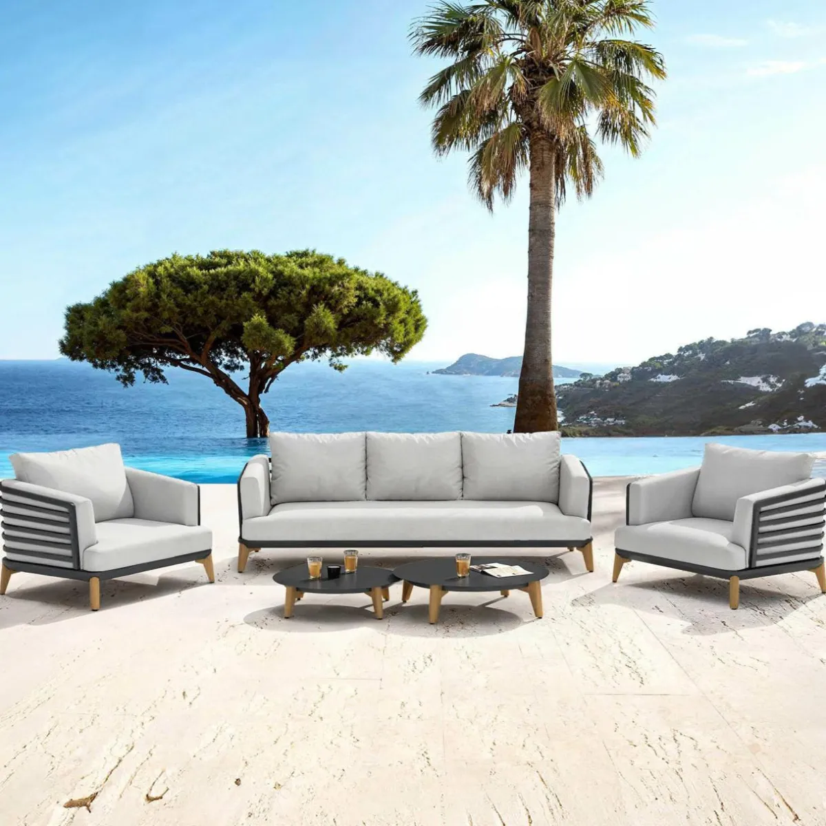 MOBELLIA Salon de jardin aluminium 5 places 5 pcs Monte Carlo Gris anthracite et gris clair Anthracite - Gris Clair