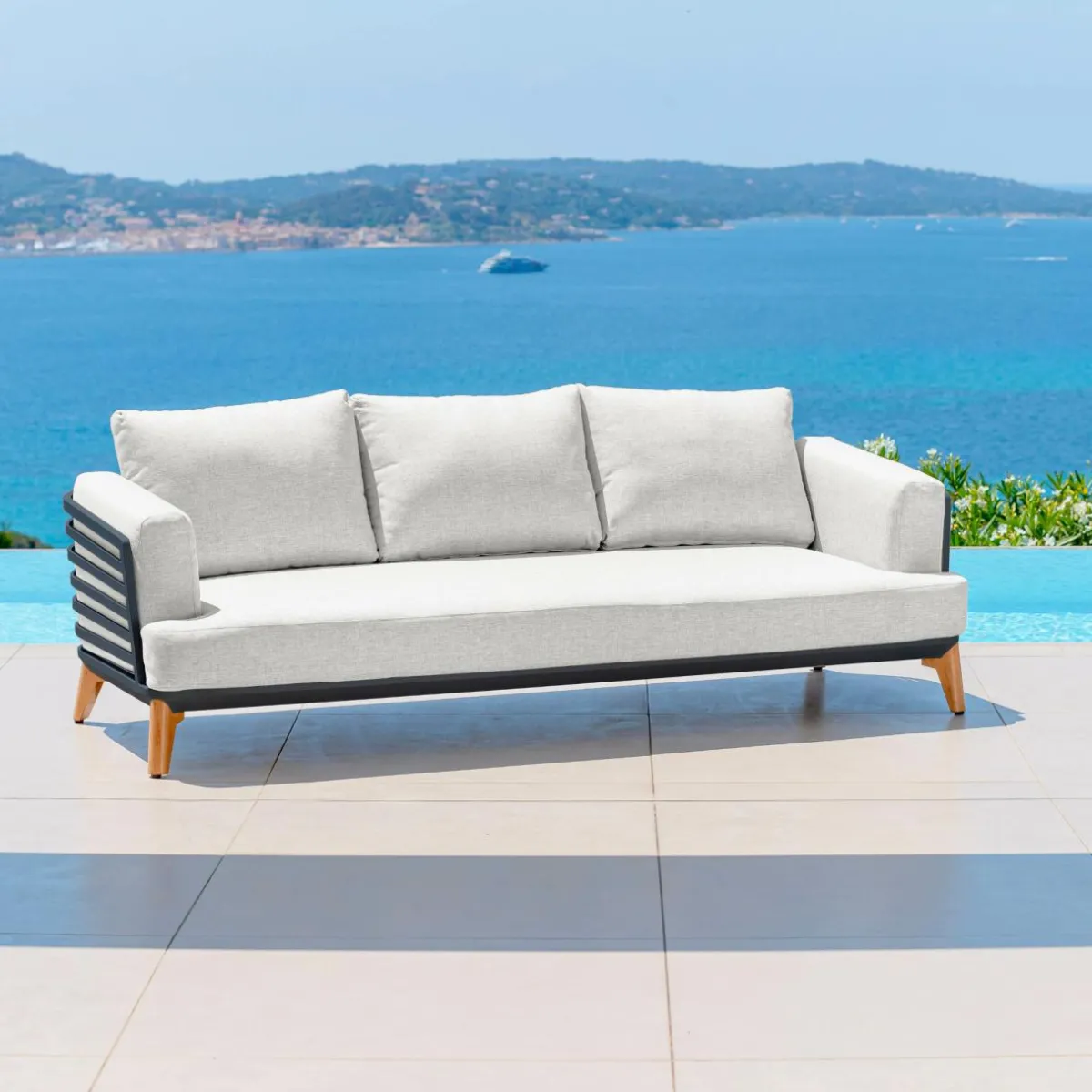 MOBELLIA Salon de jardin aluminium 5 places 5 pcs Monte Carlo Gris anthracite et gris clair Anthracite - Gris Clair
