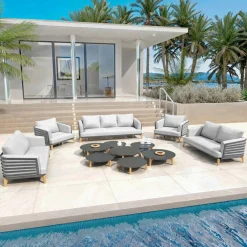 MOBELLIA Salon de jardin aluminium 9 places 12 pcs Monte Carlo Gris anthracite et gris clair Anthracite - Gris Clair Best