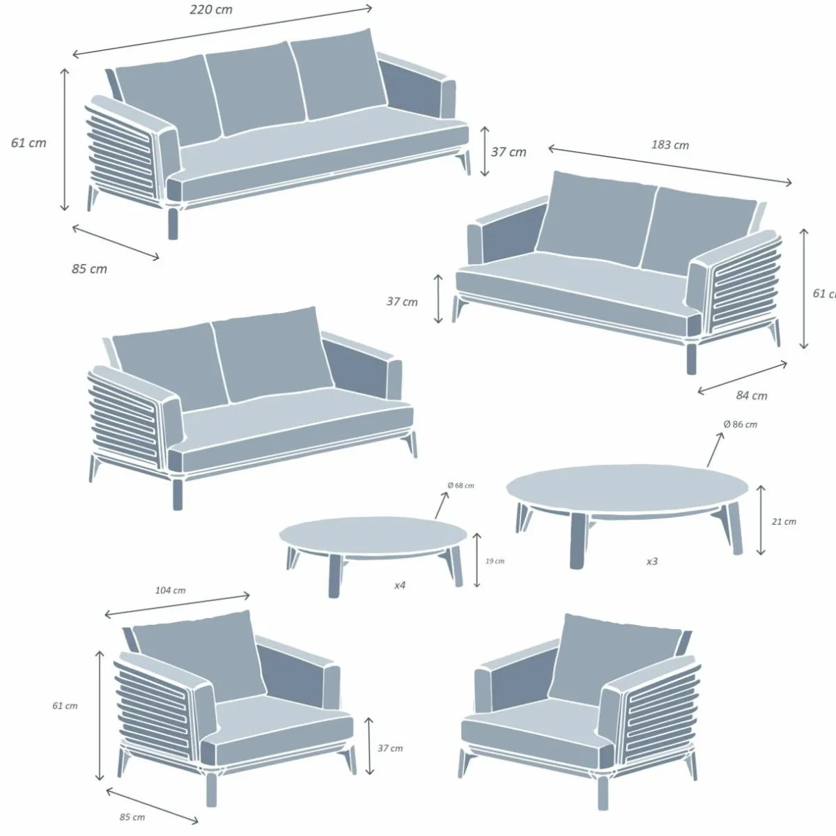 MOBELLIA Salon de jardin aluminium 9 places 12 pcs Monte Carlo Gris anthracite et gris clair Anthracite - Gris Clair Best