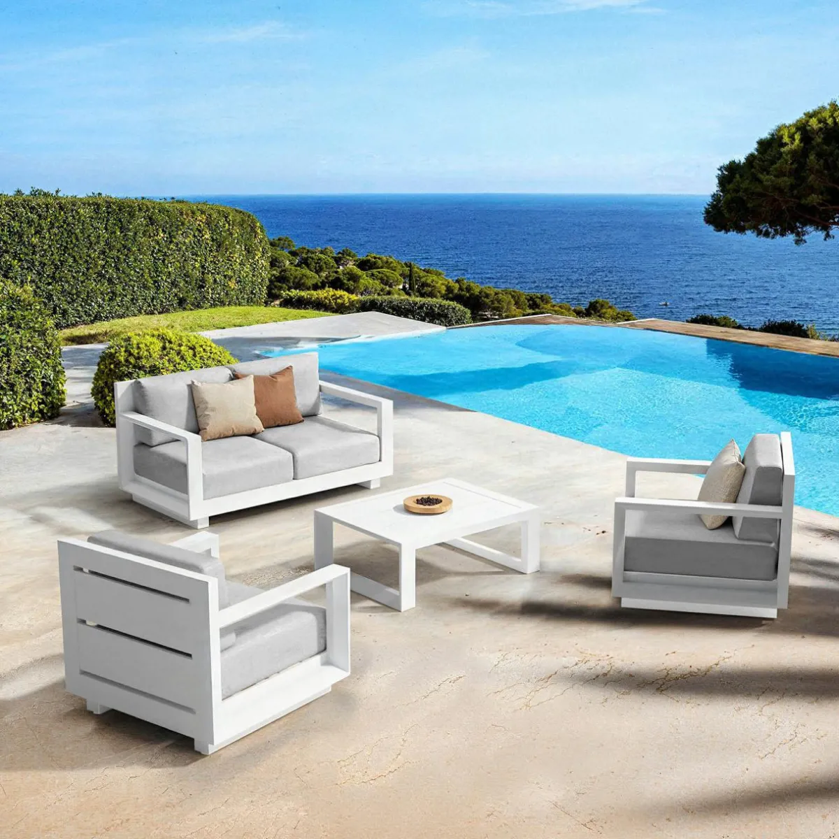 MOBELLIA Salon de jardin aluminium 4 places 4 pcs Elba Blanc et gris clair Blanc - Gris Clair