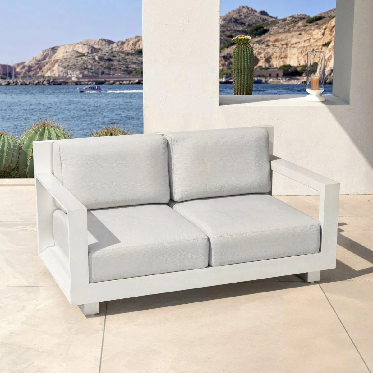 MOBELLIA Salon de jardin aluminium 4 places 4 pcs Elba Blanc et gris clair Blanc - Gris Clair