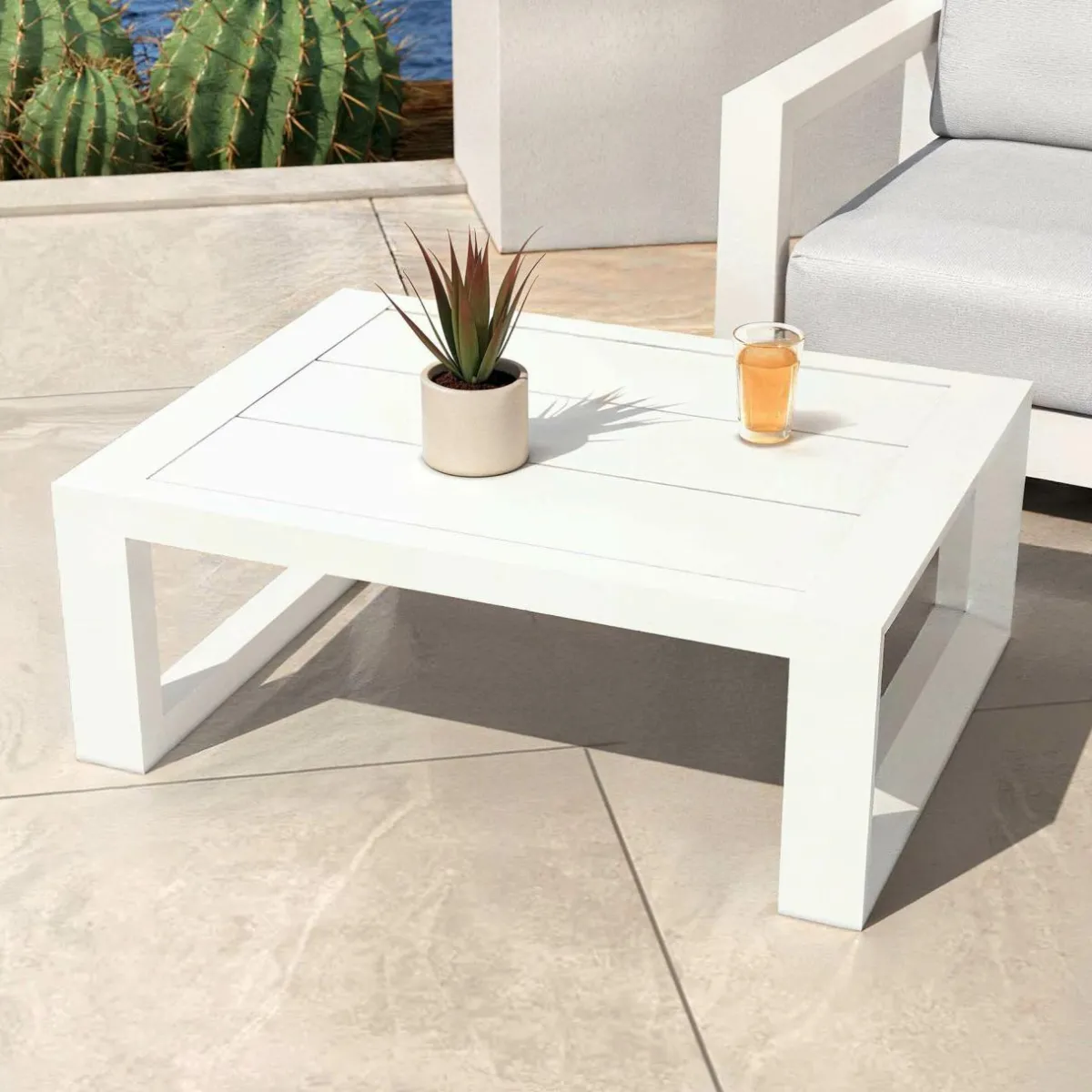 MOBELLIA Salon de jardin aluminium 4 places 4 pcs Elba Blanc et gris clair Blanc - Gris Clair