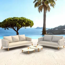 MOBELLIA Salon de jardin aluminium 5 places 4 pcs Monte Carlo Blanc et taupe Blanc - Taupe Online